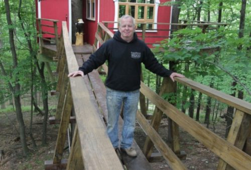 Drinking in a treehouse