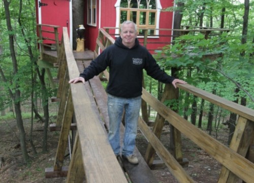 Drinking in a treehouse